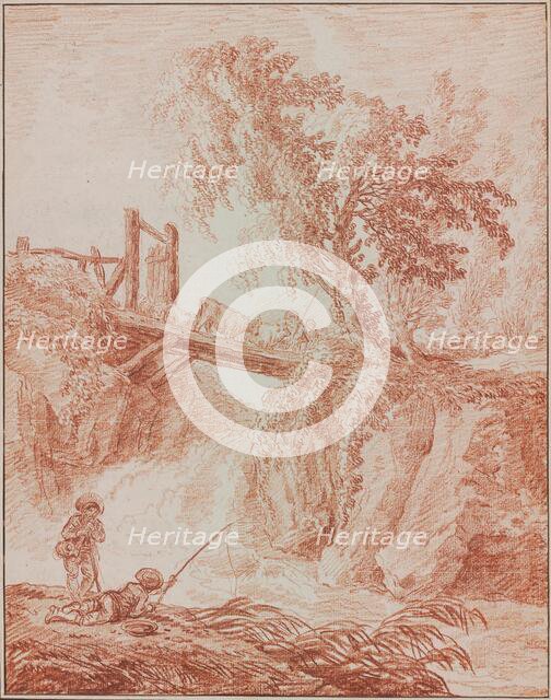 Herdsmen Crossing a Waterfall, 1770/1775. Creator: Hubert Robert.