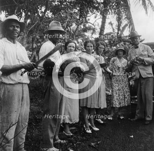 Tourists during a halt by the wayside, St Vincent, 1931. Artist: Unknown