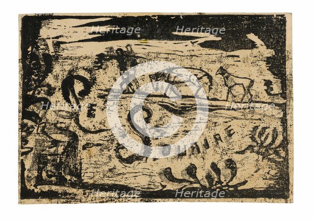 Man Carrying Bananas Followed by Two Horses, headpiece for Le sourire, 1900. Creator: Paul Gauguin.