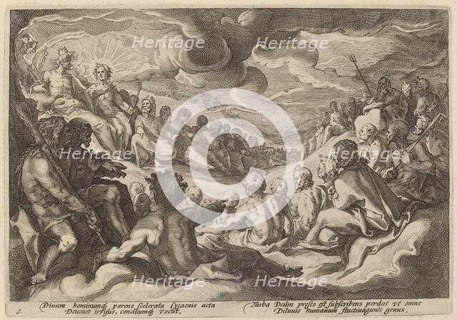 Jupiter Taking Counsel from the Gods about the Destruction of the Universe, 1589. Creator: Goltzius, Workshop of Hendrick, after Hendrick Gol.