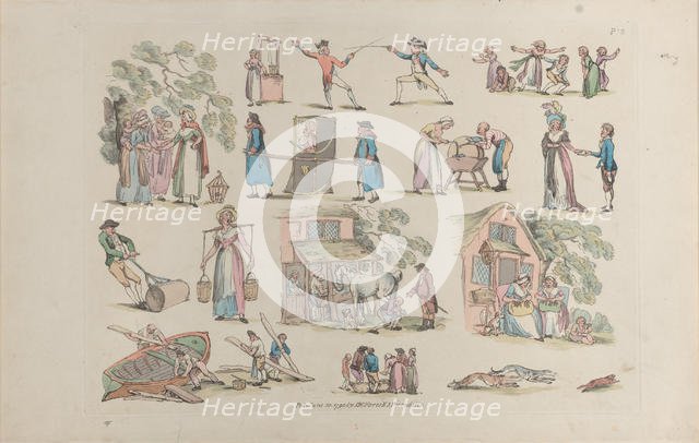 Plate 8, Outlines of Figures, Landscapes and Cattle...for the Use of Learners, Ju..., June 20, 1790. Creator: Thomas Rowlandson.