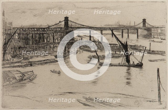 Old Hungerford Bridge, 1861. Creator: James Abbott McNeill Whistler.