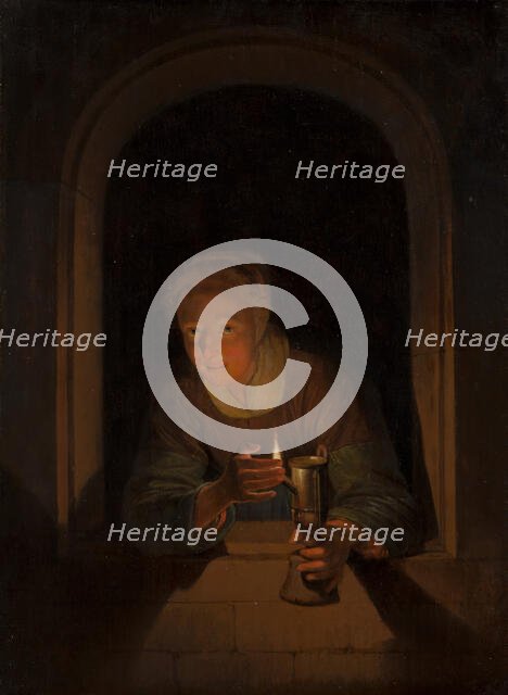 Young Woman Holding a Lamp. Creator: Gerrit Dou.