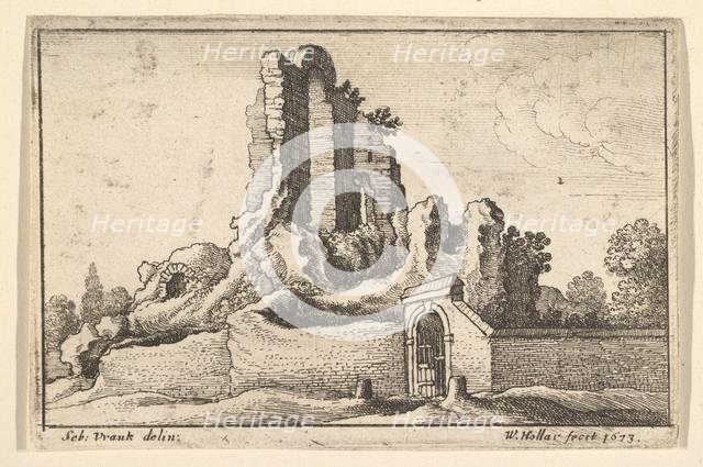 Ruins and a barred gate on the Esquiline Hill in Rome, 1673. Creator: Wenceslaus Hollar.