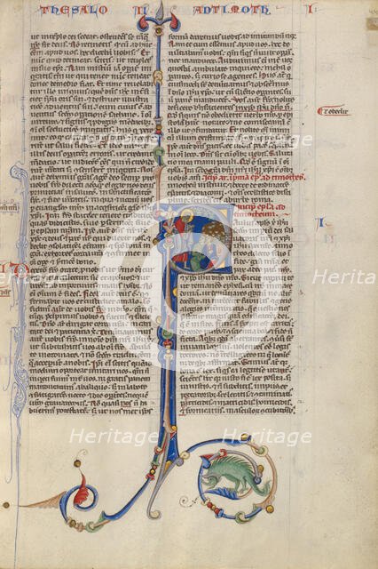 Initial P: Paul Preaching to a Seated Crowd; Abbey Bible, about 1250-1262. Creator: Unknown.