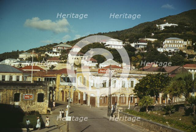 View down the main street from the Grand Hotel, Charlotte Amalie, St. Thomas, Virgin Islands, 1941. Creator: Jack Delano.