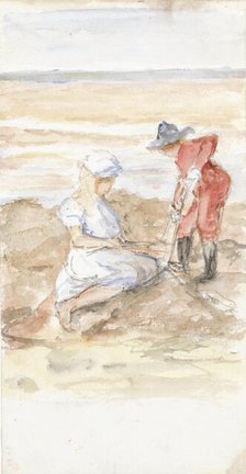 Children playing on the beach, 1834-1911. Creator: Jozef Israels.