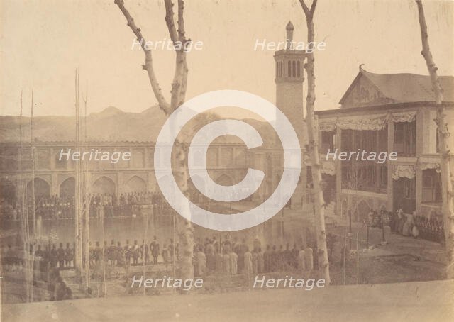 [Palace of the Shah, Paying respects to the Shah/Fete de Salam, Teheran, Iran [same a..., 1840s-60s. Creator: Possibly by Luigi Pesce.