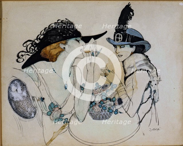  'Ladies drinking champagne', drawing by Javier Gosé in the Pladellorens Collection.