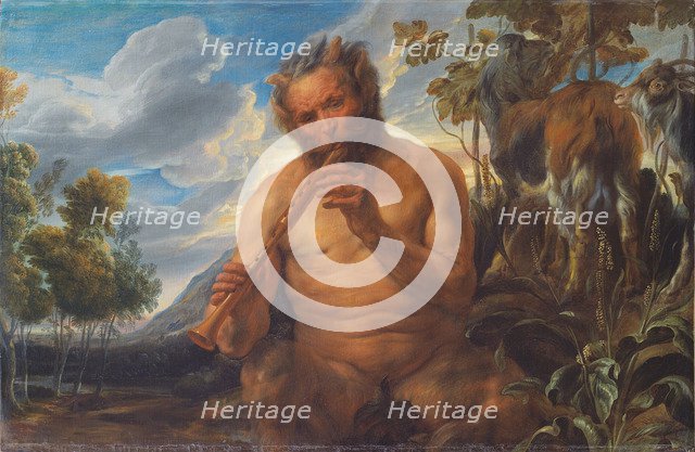 Satyr Playing the Pipe (Jupiter's Childhood), ca 1639. Artist: Jordaens, Jacob (1593-1678)
