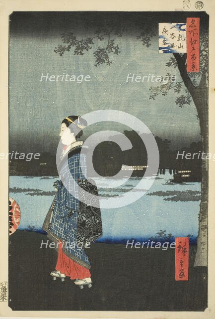 Night View of Matsuchi Hill and the San’ya Canal (Matsuchiyama San’yabori yakei), from the..., 1857. Creator: Ando Hiroshige.