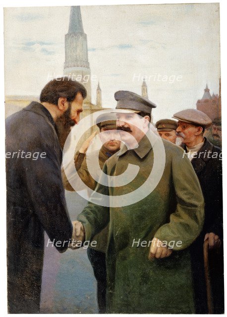 'Josef Stalin and the geophysicist Otto Y Schmidt', 1930s. Artist: Jakov Kalinichenko