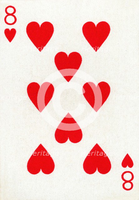 8 of Hearts from a deck of Goodall & Son Ltd. playing cards, c1940. Artist: Unknown.