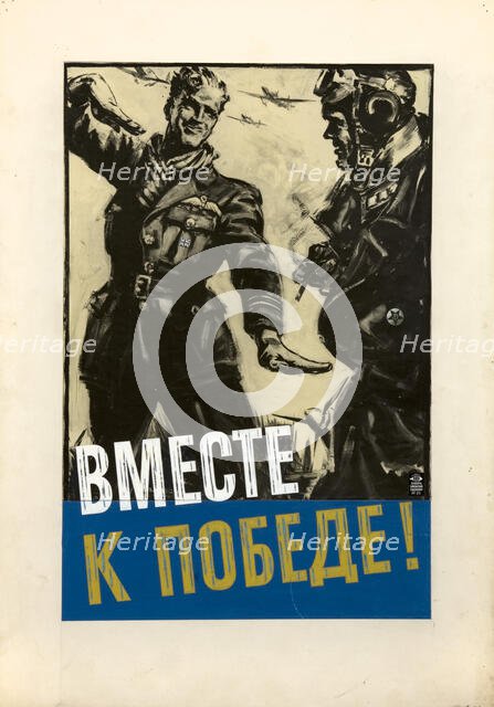 British airman and Russian airman, with aeroplanes in background, May 1941. Creators: Central Office of Information, Unknown.