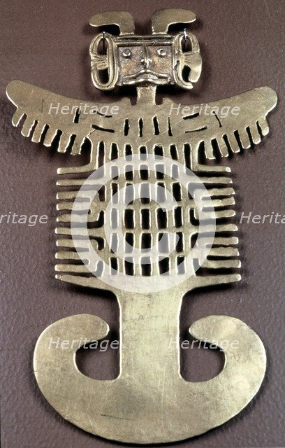 Cast gold Pre-Columbian figure pendant, Muisca, Colombia, 1000-1541. Artist: Unknown