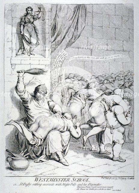 'Westminster School, or Dr Busby settling accounts with Master Billy and his Playmates ...', 1785. Artist: Anon