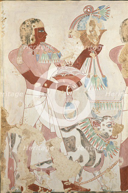 Copy of wall painting from private tomb 101 of Thenro, Thebes (I, 1, 214-215), 20th century. Artist: Anna (Nina) Macpherson Davies.