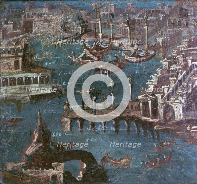 Roman wall-painting of a harbour scene. Creator: Unknown.