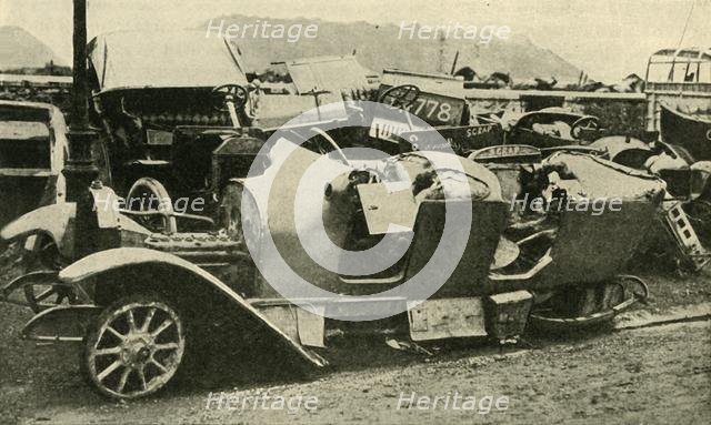 'Scrapped! Wrecked Motor-cars captured from the Germans...', First World War, 1914, (c1920). Creator: Unknown.