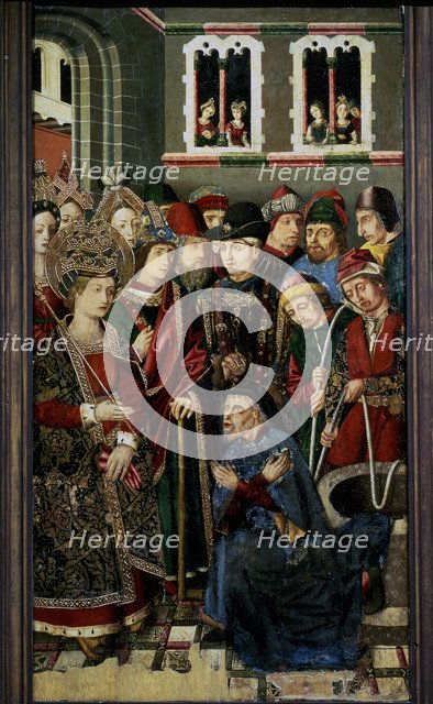 Altarpiece of the Holy Cross, scene of the interrogation to a Jew, tempera painting by Martin Ber…