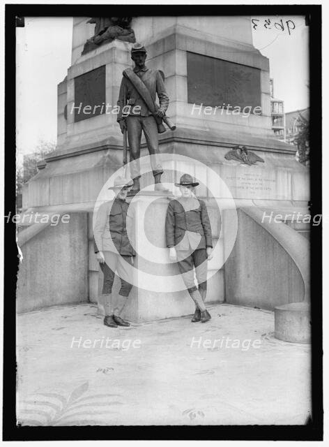Men in uniform at Sherman Monument, Washington, D.C., between 1916 and 1918. Creator: Harris & Ewing.