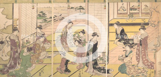 Honoring the Three Gods of Poetry: Women Composing Poems, ca. 1792. Creator: Hosoda Eishi.