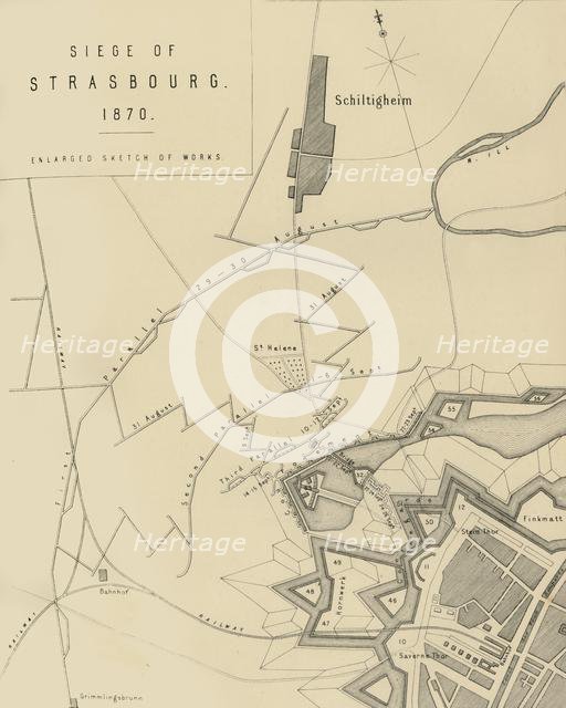 Map of the Siege of Strasbourg, 1870, (c1872).  Creator: R. Walker.