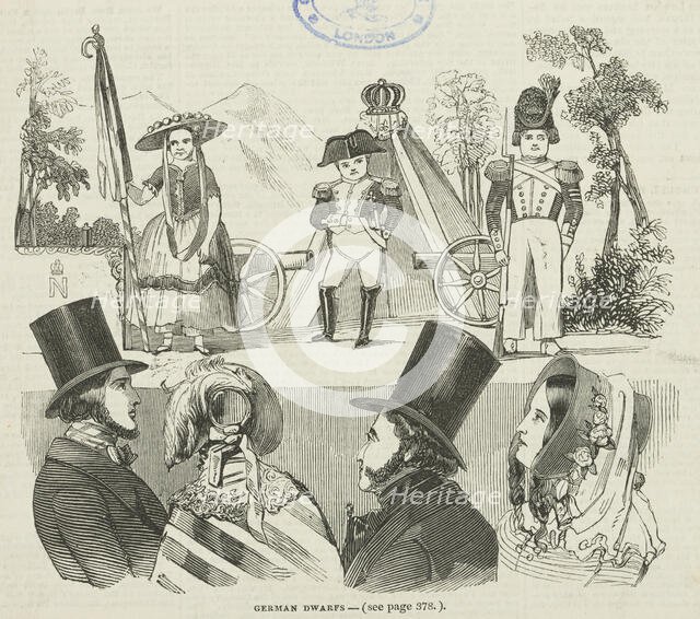 German Dwarfs at exhibition at the Egyptian Hall, 1844. Creator: Unknown.