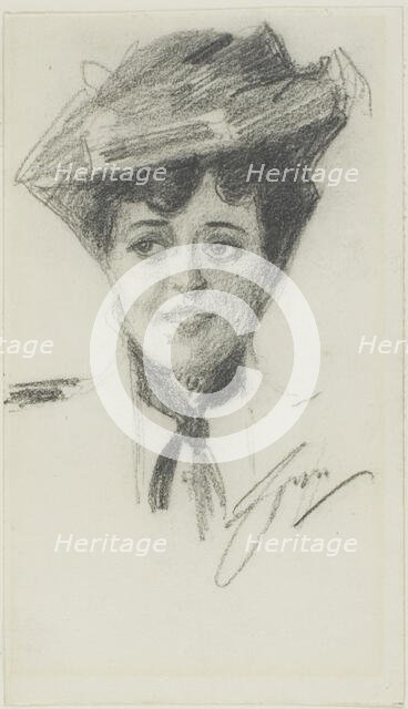 Head of a Young Woman Wearing a Hat, n.d. Creator: Anders Leonard Zorn.