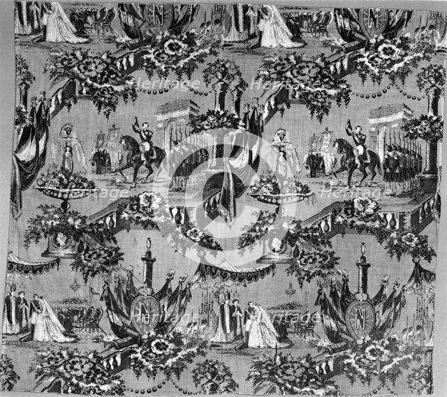 Marriage of Eugenie and Napoleon III (Furnishing Fabric), France, c. 1853/55. Creator: Unknown.