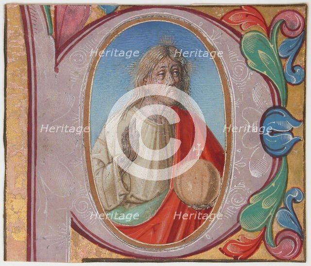 Manuscript Illumination with Salvator Mundi in an Initial P, from a Choir Book, Italian, early 16th  Creator: Unknown.