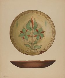 Plate with Tulip and Two Flowers, 1938. Creator: Giacinto Capelli.