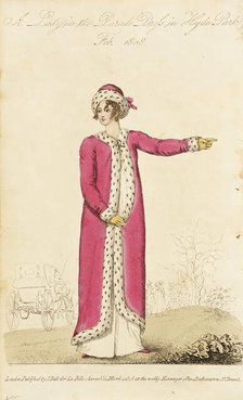 Fashion Plate (A Lady in the Parade Dress in Hyde Park), 1808. Creator: John Bell.