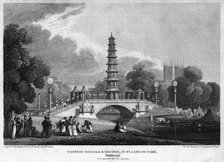Chinese pagoda and bridge, St James's Park, Westminster, London, 1814.Artist: Rawle