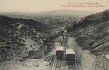 Vallvidrera Funicular, crossing the line, photography of 1915, edited by ATV postcard (Angel Tolr…