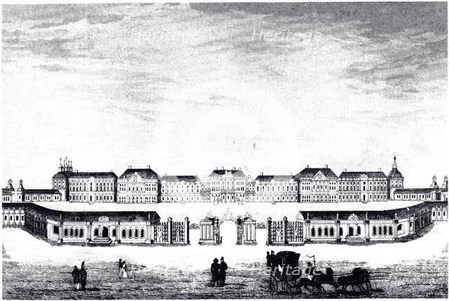 View of the Catherine Palace in Tsarskoye Selo, c. 1840. Artist: Anonymous  