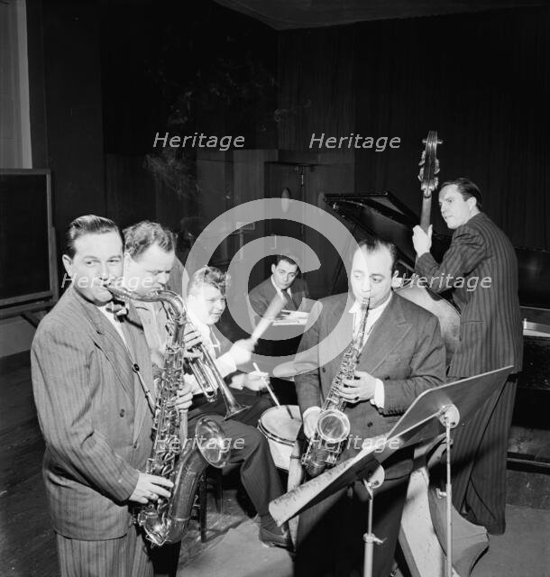 Portrait of Art Drelinger, Billy Butterfield, Bunny Shawker, Stan..., Columbia studio, N.Y., 1947. Creator: William Paul Gottlieb.