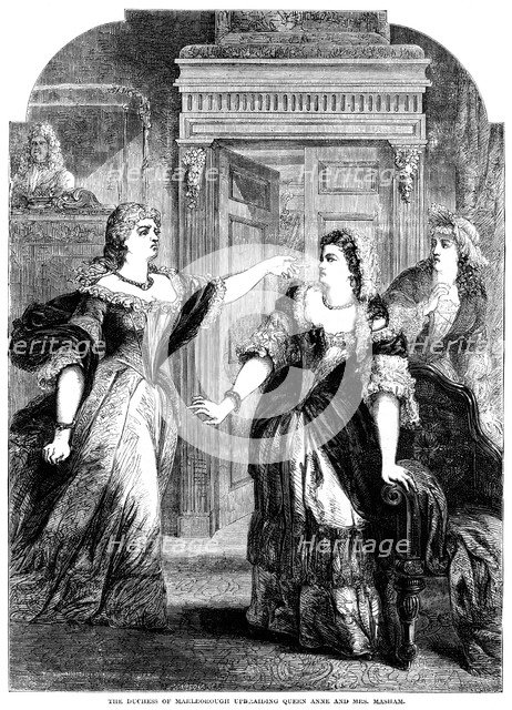 The Duchess of Marlborough upbraiding Queen Anne (1665-1714) and Mrs Masham. Artist: Pearson