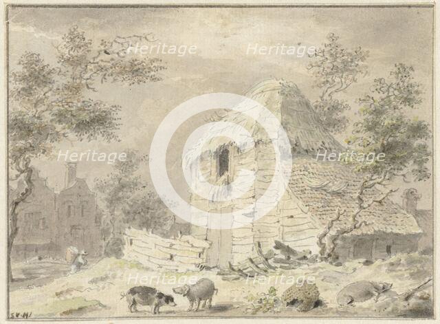 Barn with some pigs, 1700-1800. Creator: Samuel van Huls.