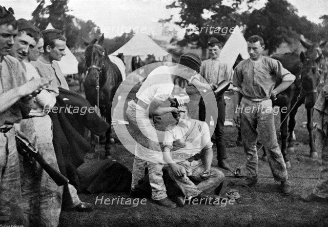 Cavalrymen preparing for Sunday parade, 1896. Artist: Knight