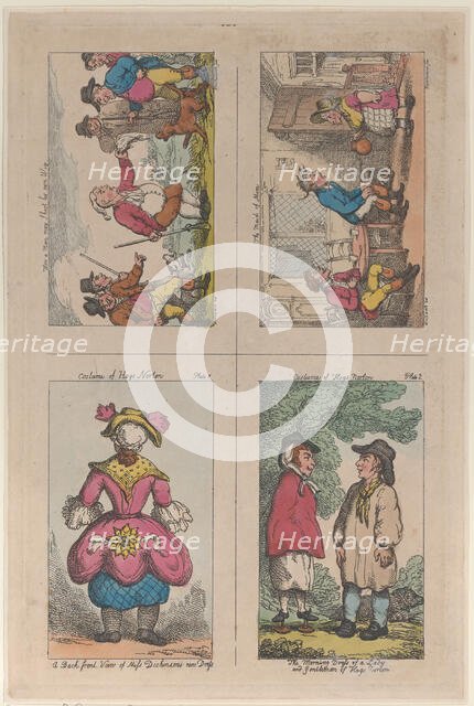 Costume of Hogs Norton, How a Man May Shoot His Own Wig, and The Maid of Mim, 1809., 1809. Creator: Thomas Rowlandson.