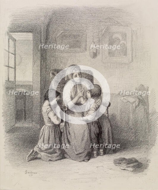 Interior with Woman Teaching Two Children, 1861-1865 (?). Creator: Paul Seignac.