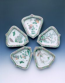 Five dishes of pointed shield shape, Kangxi period, Qing dynasty, China, 1662-1722. Artist: Unknown