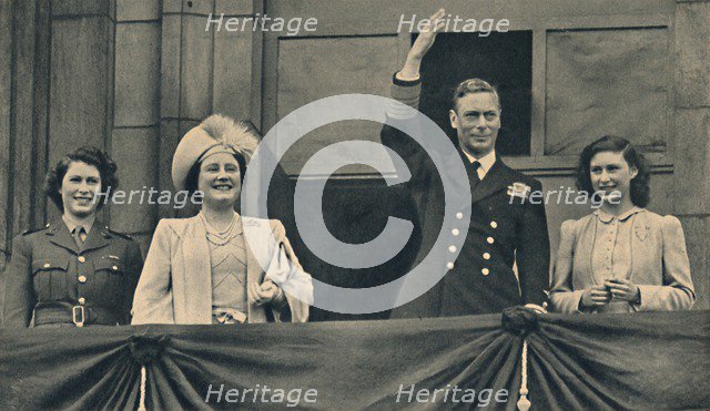 'The King and Queen with Princess Elizabeth and Princess Margaret on the Balcony of Buckingham Palac Creator: Daily Herald.