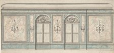 Elevation of a Wall with Two Windows and Five Wall Lights, 19th century. Creator: Anon.