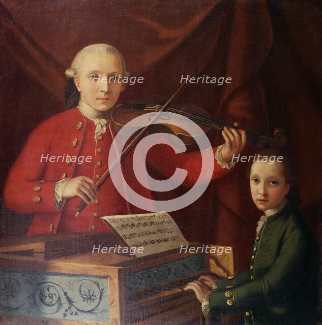Leopold and Wolfgang Mozart, c1765. Creator: Anonymous.