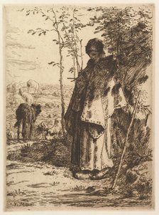 Shepherdess Knitting, 1862. Creator: Jean Francois Millet.