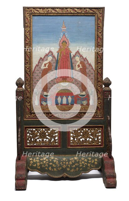 Standing panel with the Buddha with his disciples Sariputta and Moggalana, c1880-1900. Creator: Unknown.