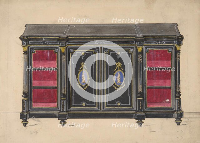 Cabinet Design with Porcelain Plaques and Red Interior, 19th century. Creator: Anon.