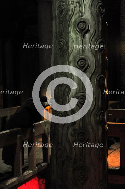 Column of Tears, Basilica Cistern, Istanbul, Turkey, 2013.  Creator: LTL.